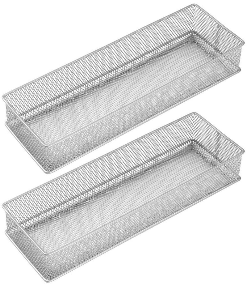 YBM HOME Silver Mesh Drawer Organizer and Storage for Kitchen Drawers, Serves as School Supply Holder, Office Desktop Organizer Basket, Makeup and Craft Supplies Organization, (2 Pack, 4x12x2 Inch) - Image 1